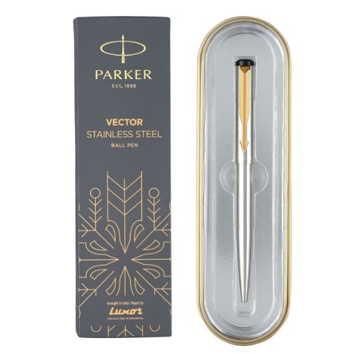 Picture of Parker Vector Stainless Steel Ball Pen Gold Trim